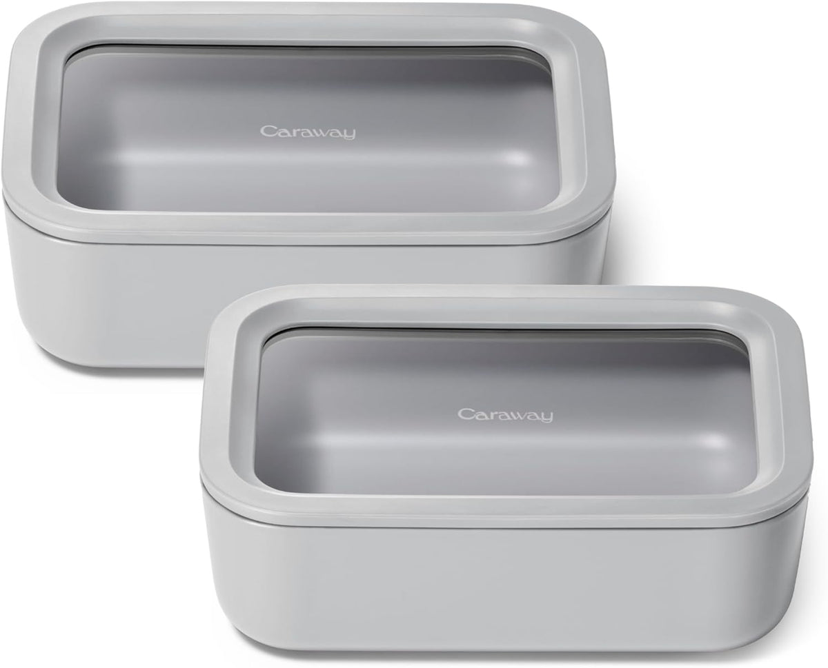 Caraway 2pc Glass Food Storage Set - 6.6 Cup Food Containers (2) - Ceramic Coated - Non Toxic, Non