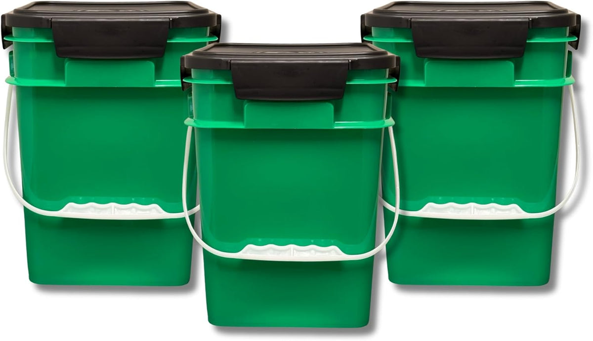 House Naturals 4 Gallon Square Food Grade Bucket Pail with Plastic Handles and Lid (Pack of 3) Made