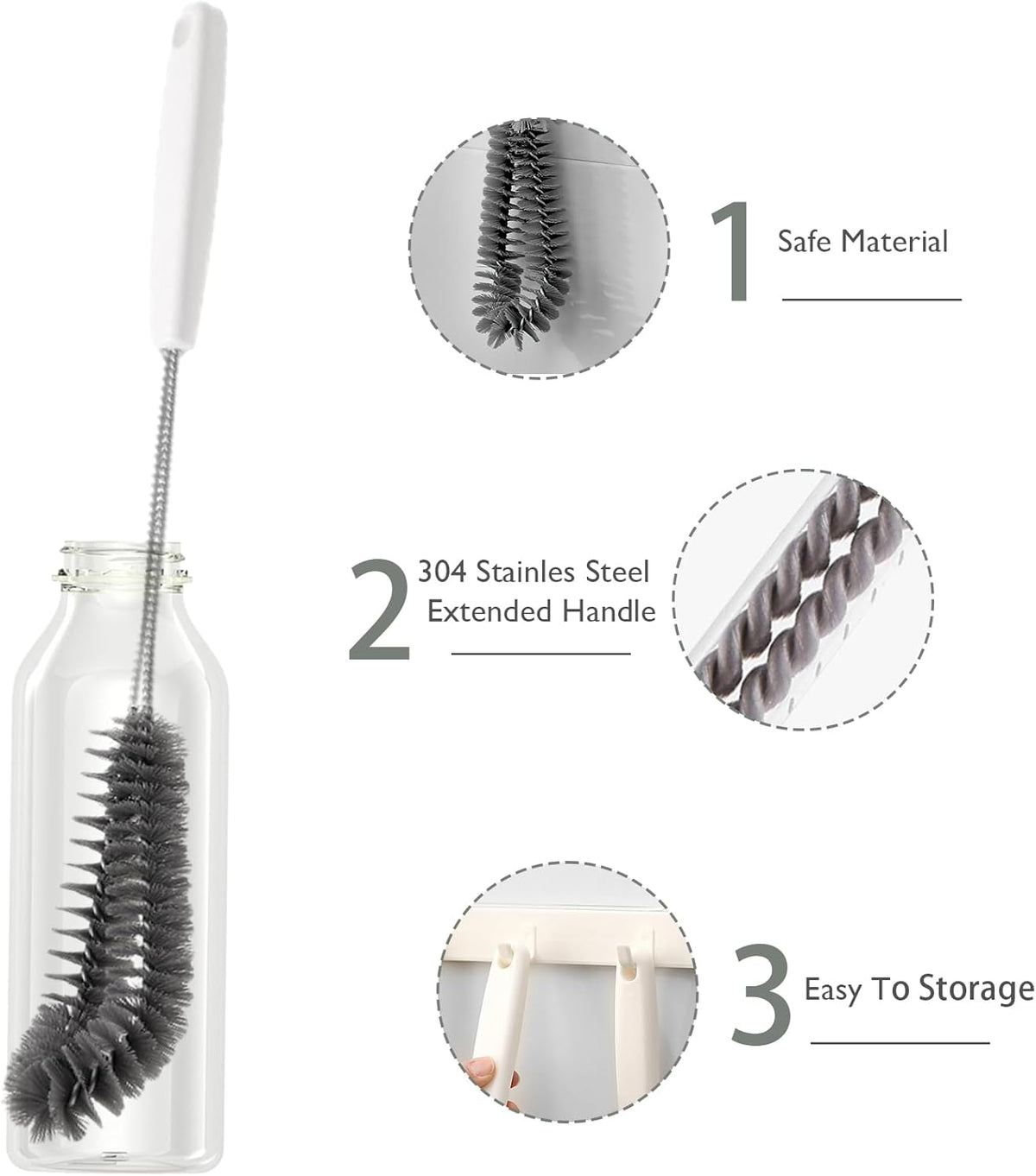 2-Pack 16 inches Long Handle Bottle Cleaning Brushes - Ideal for Coffee Glasses, Pots, Milk Cups