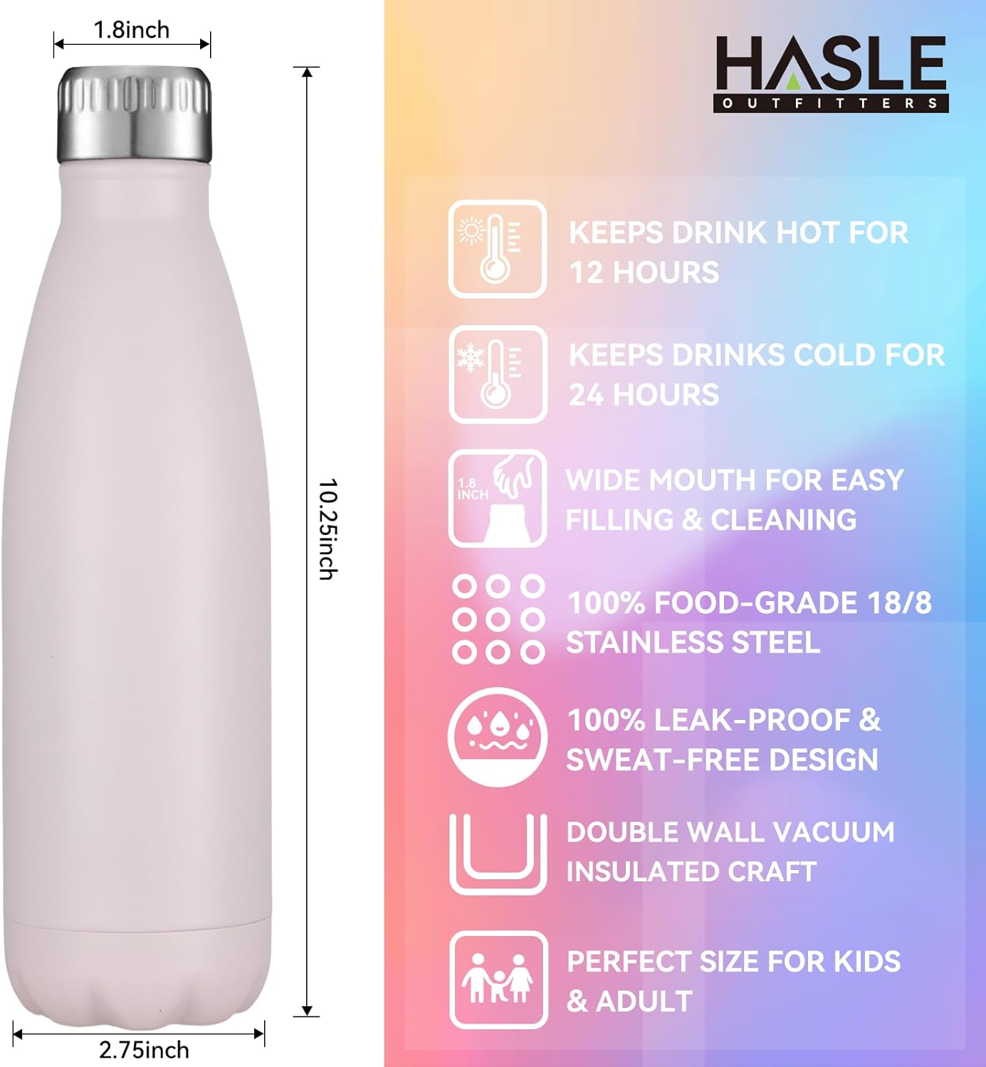 HASLE OUTFITTERS 17oz Stainless Steel Water Bottles, Vacuum Insulated Water Bottles Double Walled