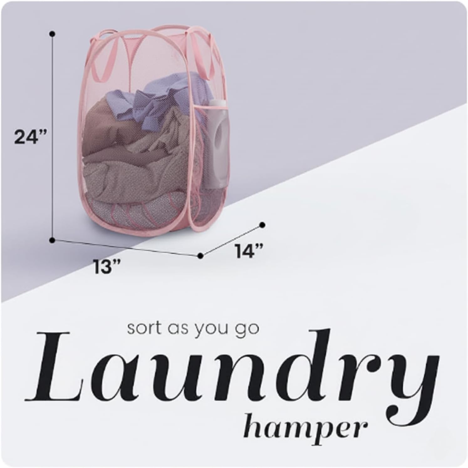 Handy Laundry Collapsible Mesh Pop Up Hamper with Wide Opening and Side Pocket - Breathable
