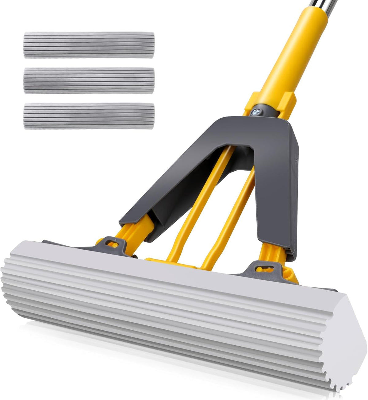 Masthome Sponge Mop,Roller Sponge Mop with 3 Absorbent PVA Mop Refills,Self Squeeze Sponge Mops and