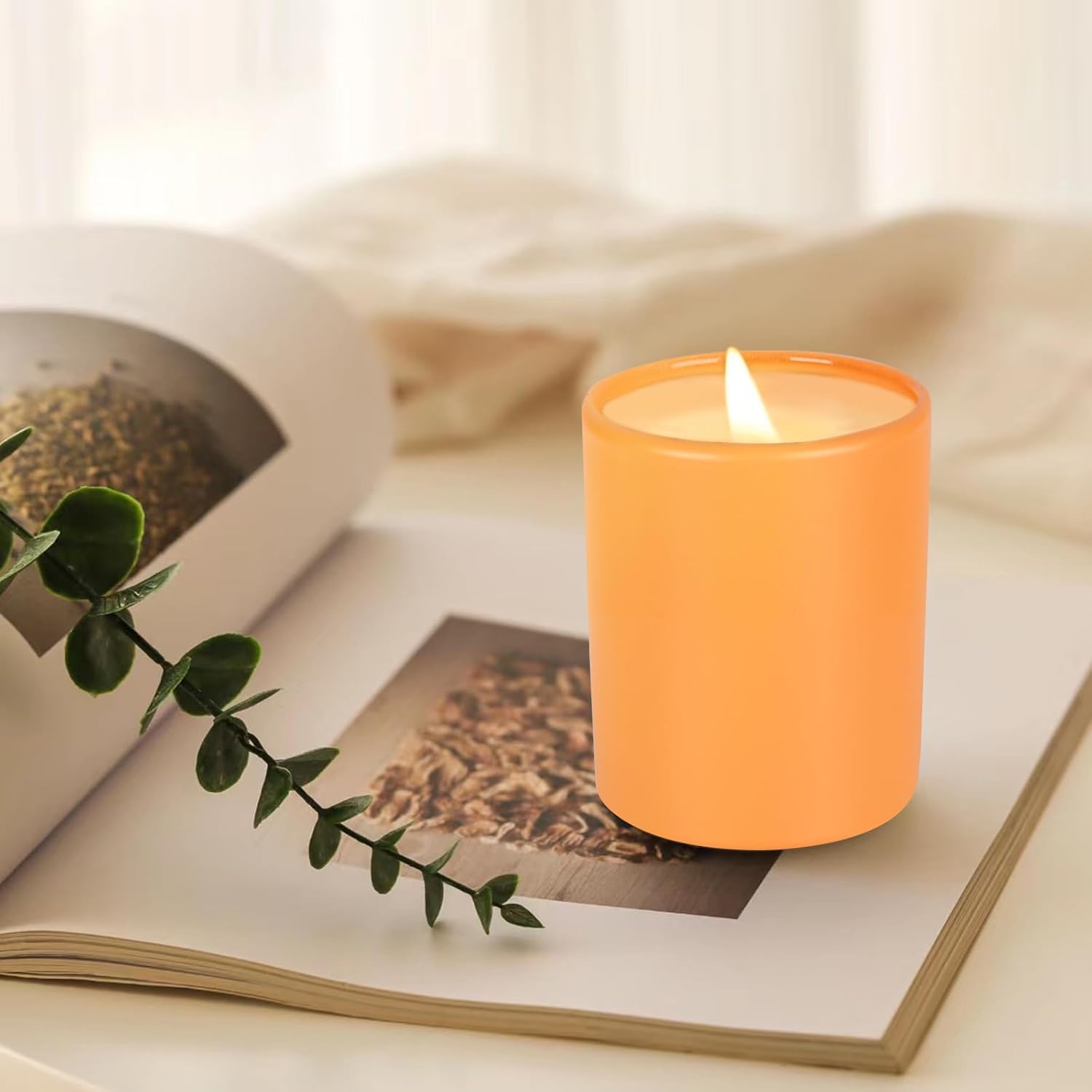 SHOWIN Thick Candle Jars for Making Candles 12 Pcs, 7 OZ Empty Jars with Wood Lids for Candle