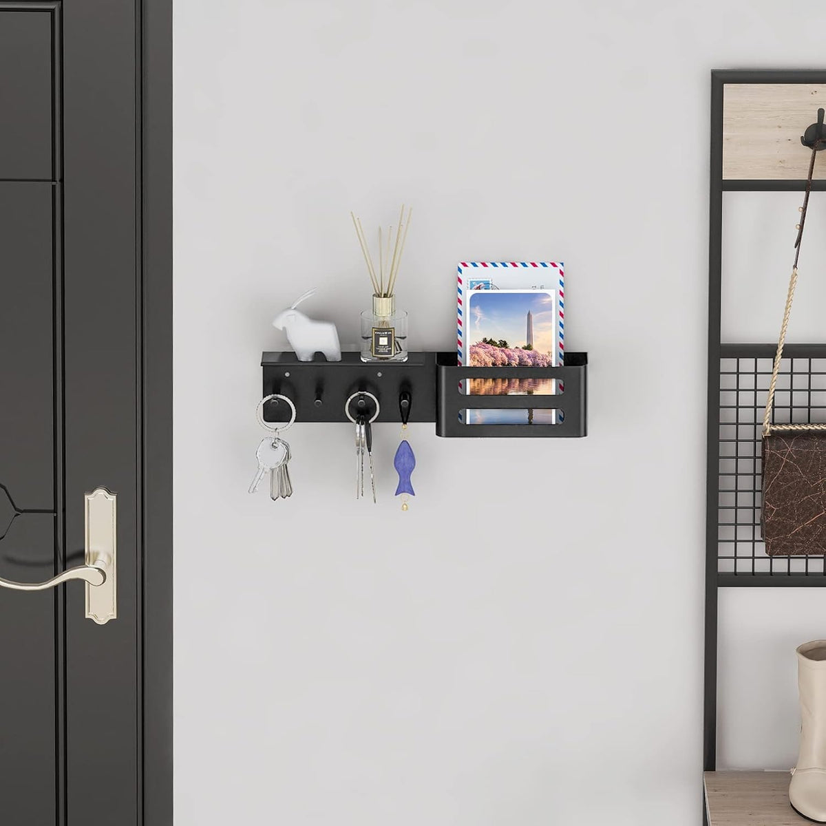 MKO Key Holder for Wall, Mail Organizer Key Rack with Tray, Key Holder Adhesive Wall Mount, 4