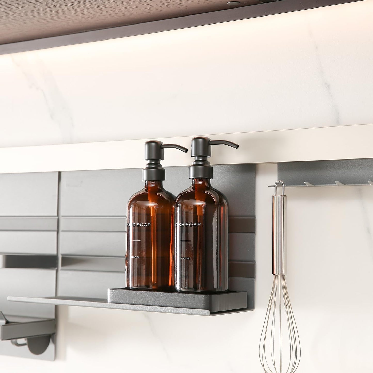 Amber Soap Dispenser Set, Soap Dispenser for Kitchen Sink with Black Stainless Steel Pump, Perfect