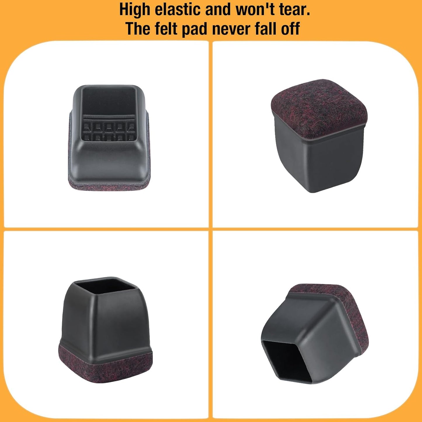 16 Pcs Chair Leg Floor Protectors Square, Silicone Chair Leg Protectors for Hardwood Floors, Chair