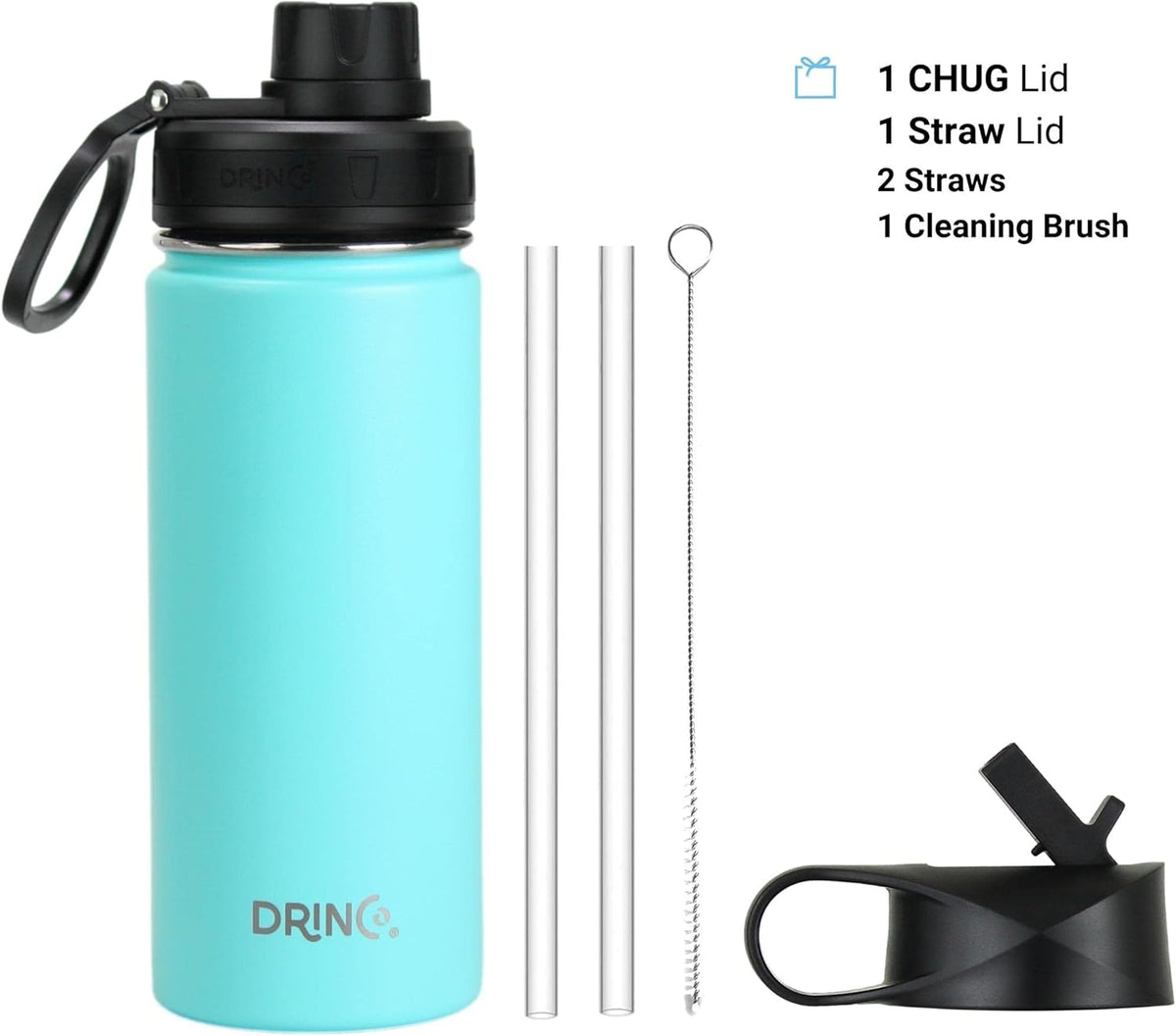 DRINCO Stainless Steel Water Bottle Spout Lid Vacuum Insulated Double Wall Water Bottle Wide Mouth