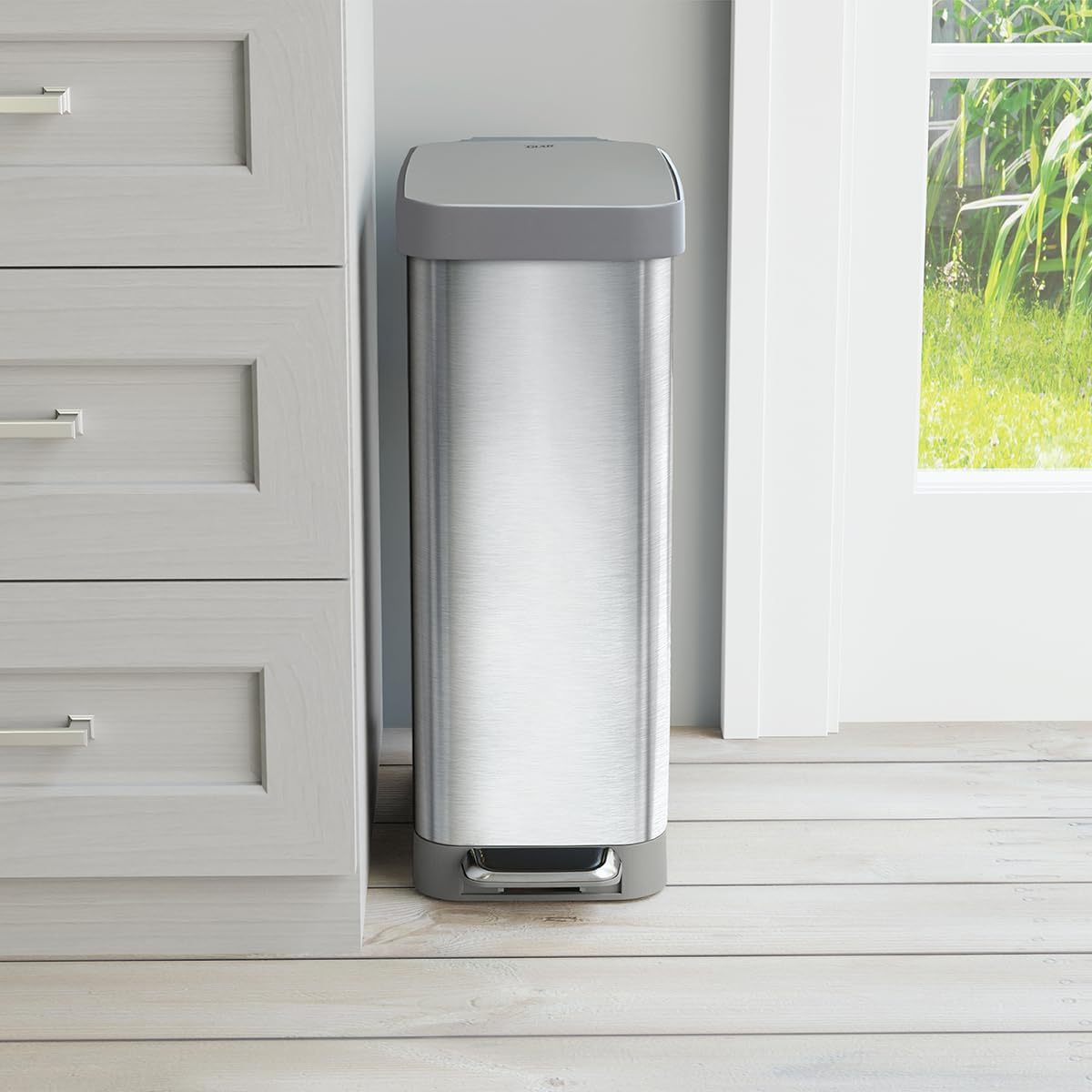 Glad Slim Trash Can with Clorox Odor Protection - Narrow Kitchen Garbage Bin with Soft Close Lid