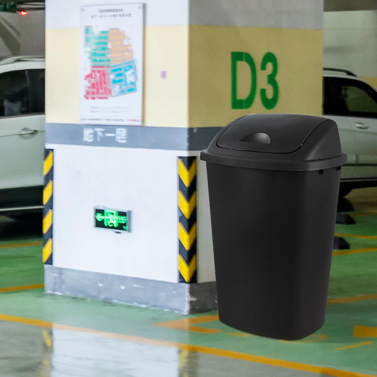 Zopnny 4-Pack Lidded Trash Can, 13 Gallon Black Plastic Garbage Bin with Lid for Office, Bedroom