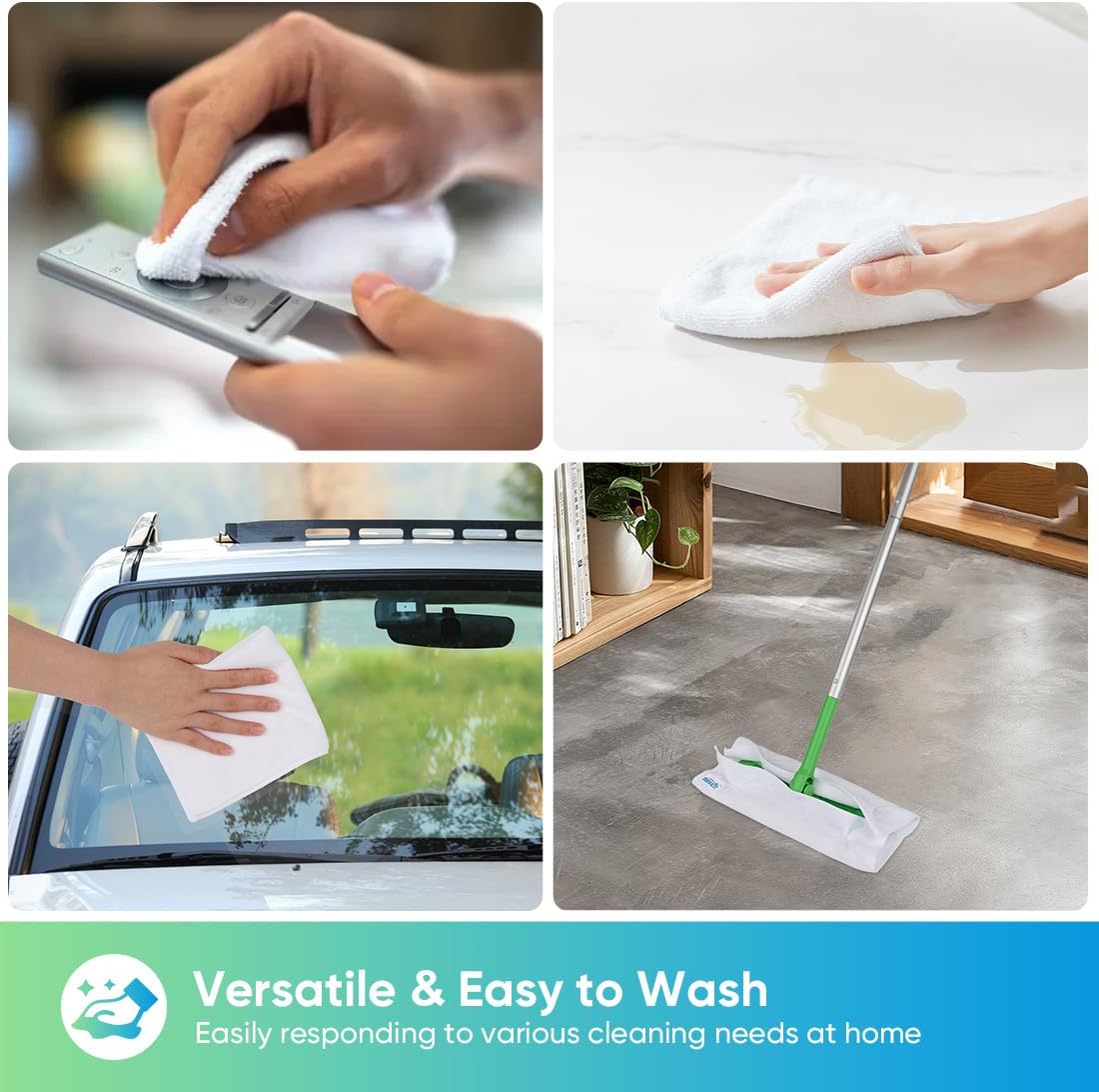 HOMEXCEL White Microfiber Cleaning Cloth, 24 Pack Cleaning Towels for Kitchen, Lint Free