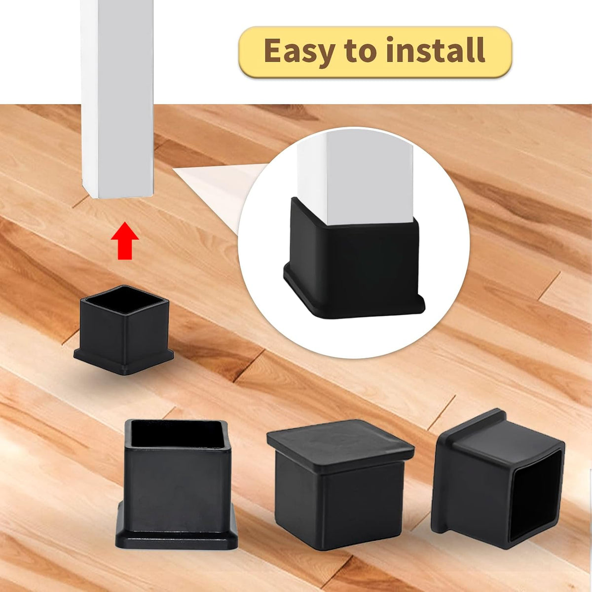 Flyshop Flexible PVC Patio Chair Table Leg Tips Caps Square Furniture Covers 25 x 25 mm, 1" x 1"