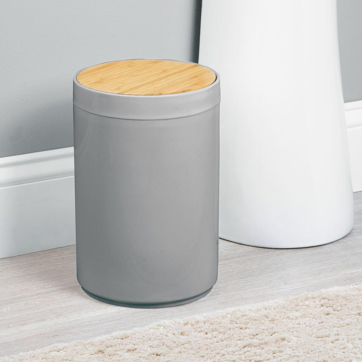 mDesign Plastic Round Trash Can Small Wastebasket - Garbage Bin Container with Swing-Close Lid