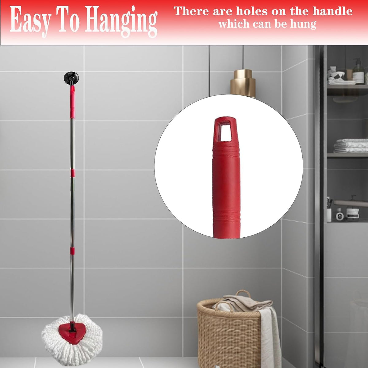 Spin Mop Replacement Handle, 4-Section 30-to-58 inch Mop Replacement Stick and Base Compatible with
