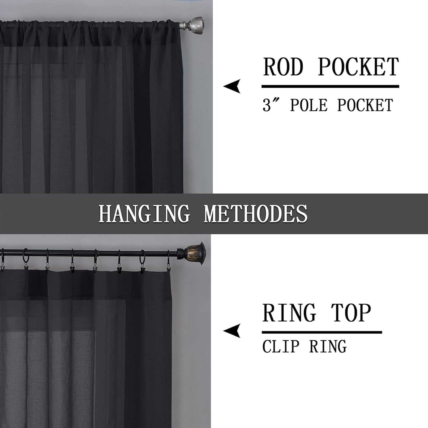 Tollpiz Short Sheer Curtains Linen Textured Bedroom Curtain Sheers Light Filtering Rod Pocket Voile