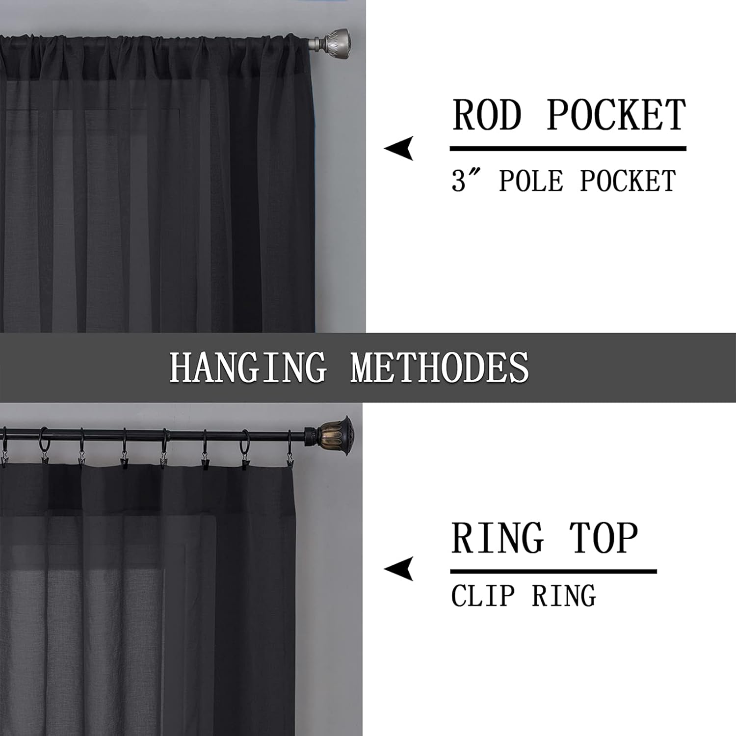 Tollpiz Short Sheer Curtains Linen Textured Bedroom Curtain Sheers Light Filtering Rod Pocket Voile