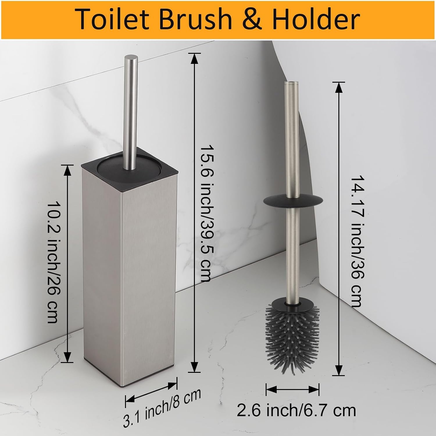 BGL Toilet Brush and Holder Set Brushed Nickel Aluminium Freestanding Toilet Bowl Cleaner Brush and