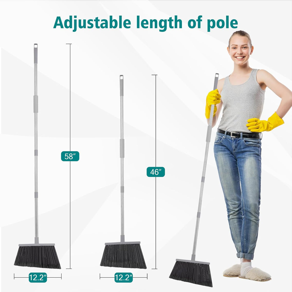 PBHEPJ Broom, 4 Pack Outdoor Broom for Floor Cleaning, 58" Long Stainless Steel Handle, Hard