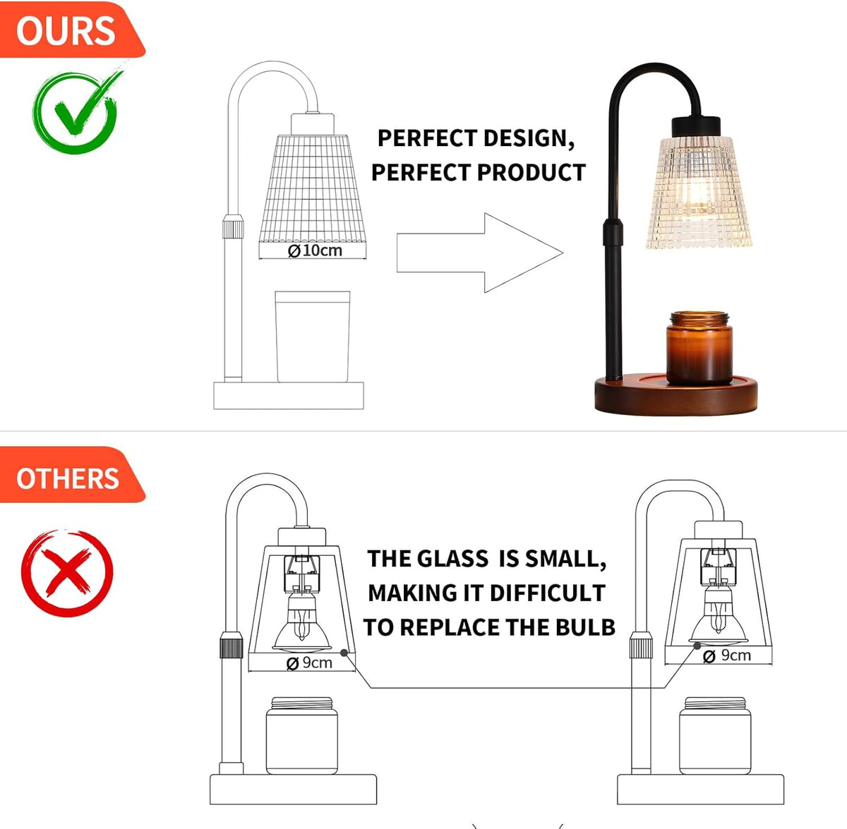 Black Candle Warmer Lamp WithTimer and Dimmer,Fragrance Electric Wax Melt Warmer with 2