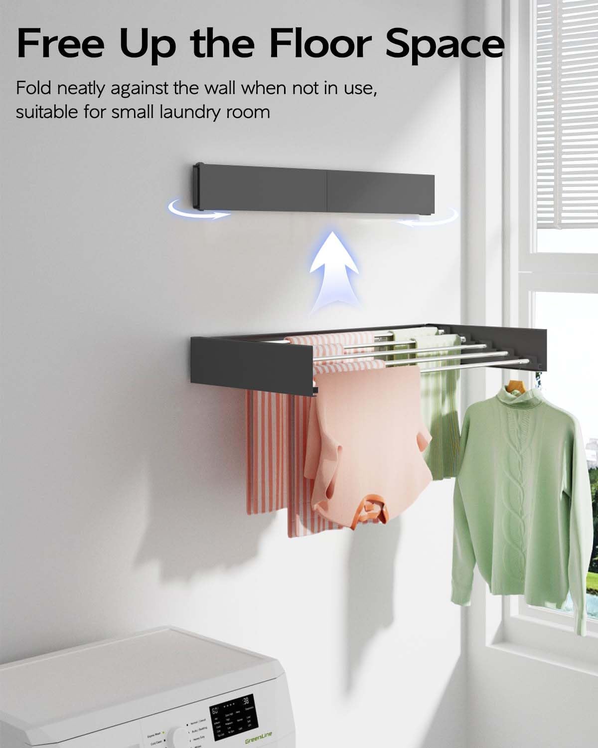 Wall Mounted Clothes Drying Rack 32", Foldable Wall Mount Laundry Rack Folding Indoor, Drying Rack