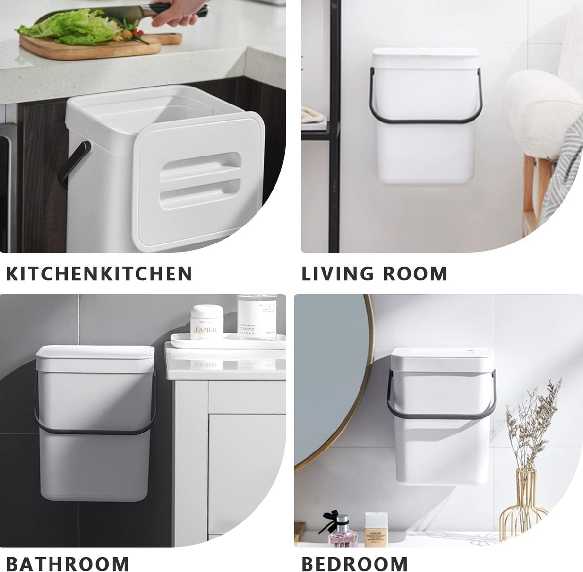 Kitchen Compost Bin Indoor for Counter Top,Hanging Small Trash Can with Lid,Food Waste