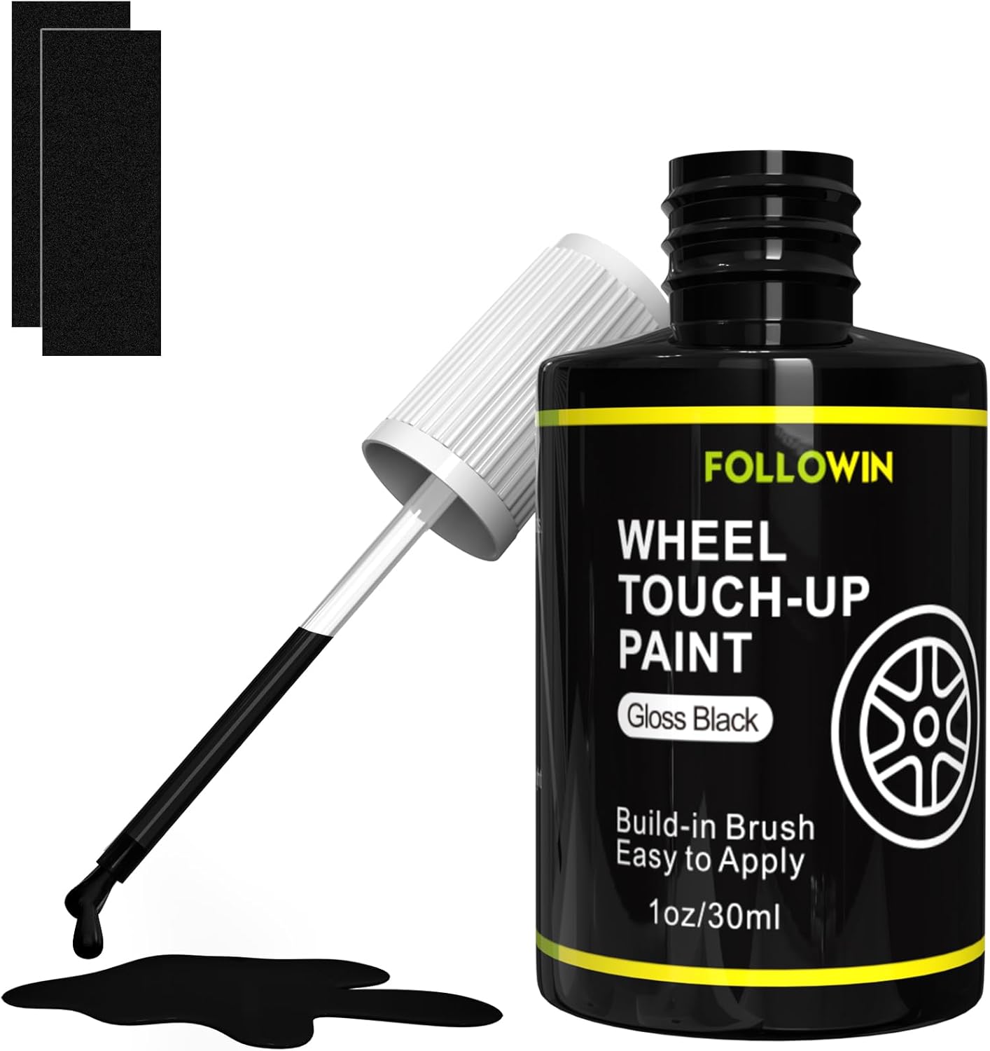 FOLLOWIN Gloss Black Rim Touch Up Paint for Cars, Wheel Rim Paint Repair Kit,Automotive Rim Scratch