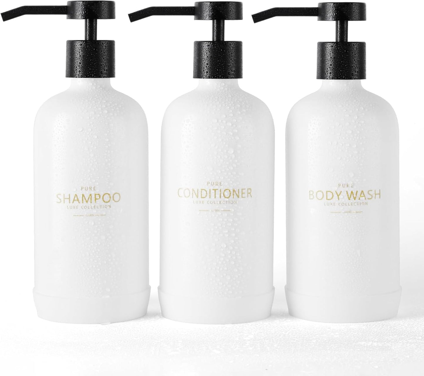 Shampoo and Conditioner Dispenser Set of 3,Refillable 21oz Shampoo Bottles with Non-Slip Protective
