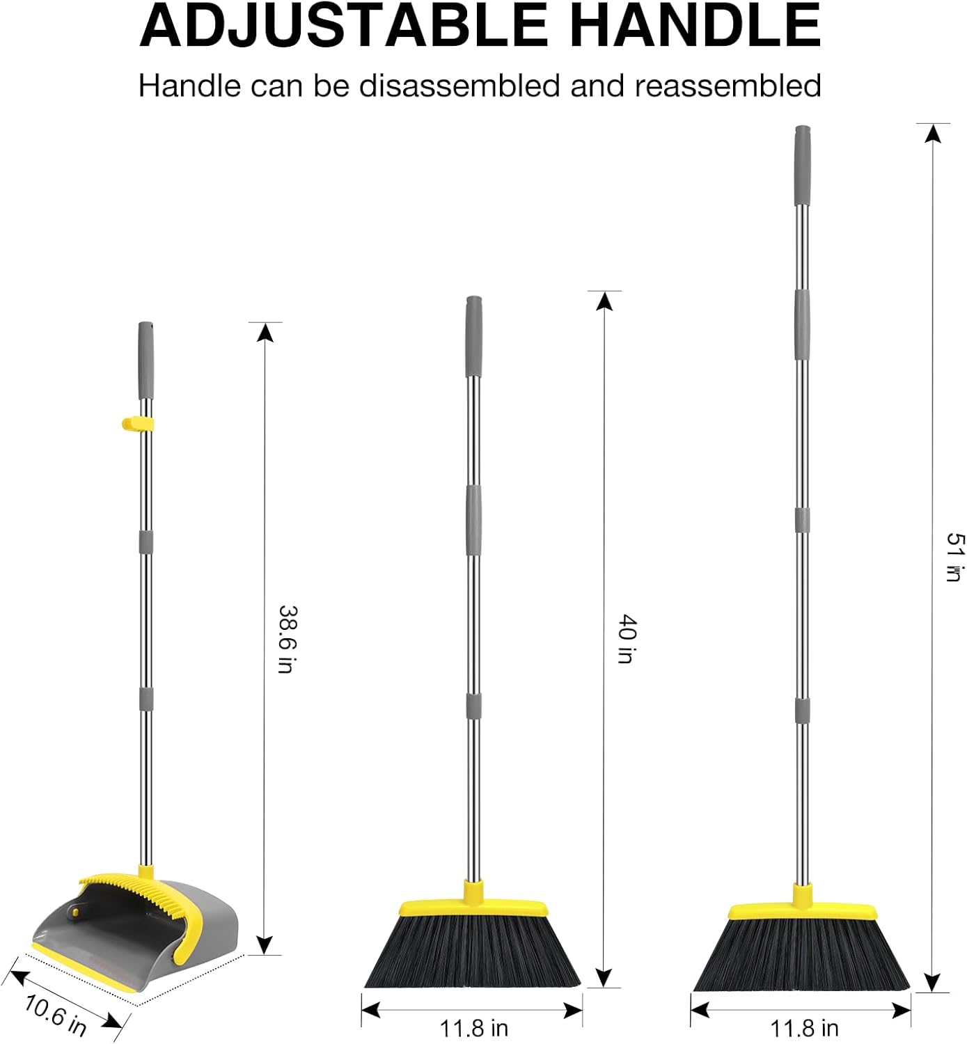 NACENA Broom and Dustpan Set, 52-in Long Adjustable Handle Broom Dustpan Combo with Dustpan Teeth