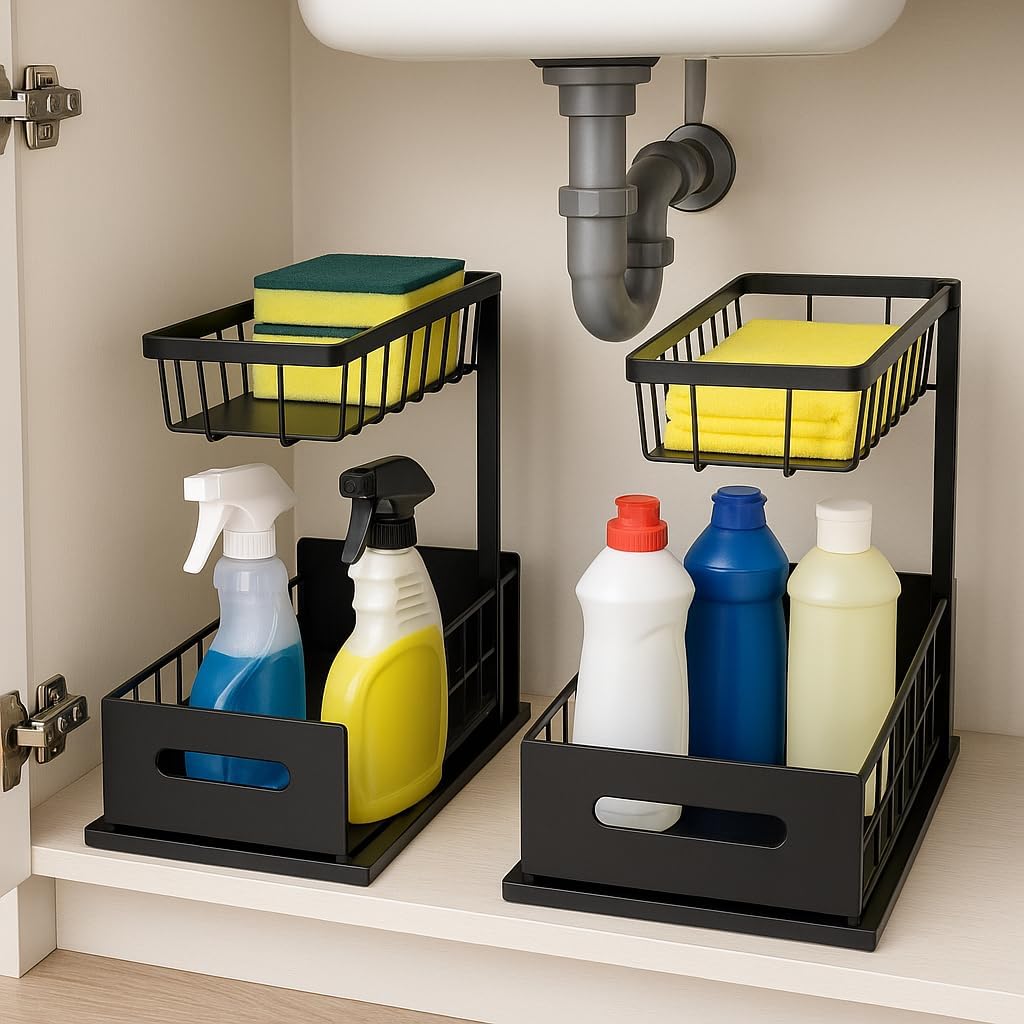 USTECH Under Sink Organizer, 2-Tier, Cabinet Organizer, Bathroom Organizer, Under Sink Organizers &