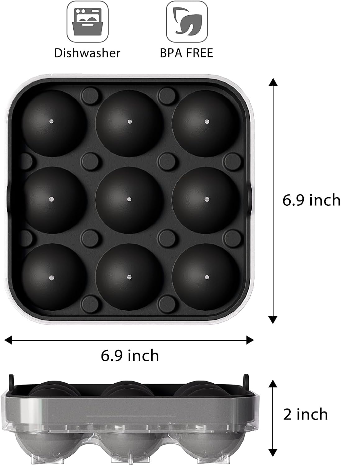 Wanderworld Ice Tray Combo, Silicone Reusable 2 inch Big Ice Freezer Mold, 9 Cubes& 9 Sphere Ice
