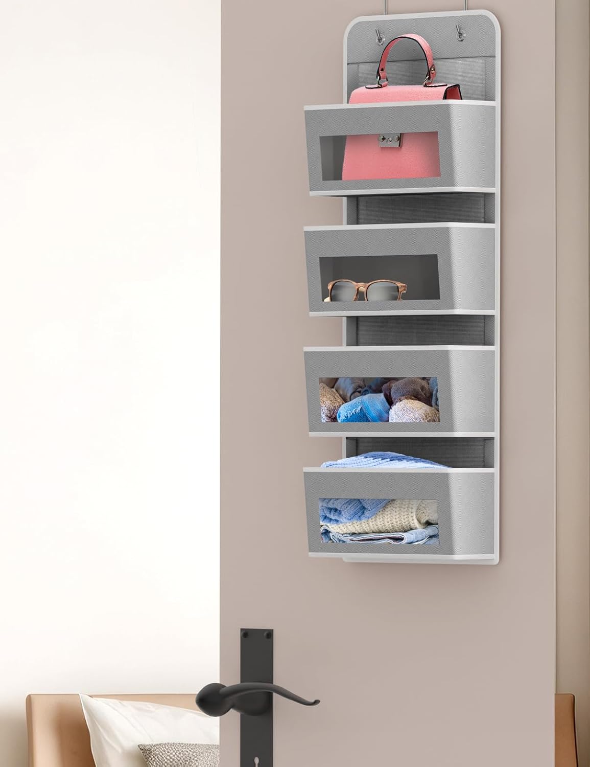 Simple Houseware 4 Clear Window Pocket Over Closet Door Storage Hanging Organizer for Bedroom
