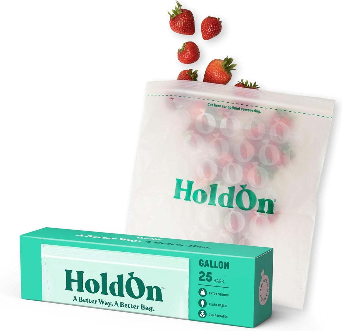 HoldOn Zipseal Gallon Bags - Compostable, PFOA-Free, BPA-Free, Food-Safe Zip Seal Food Storage