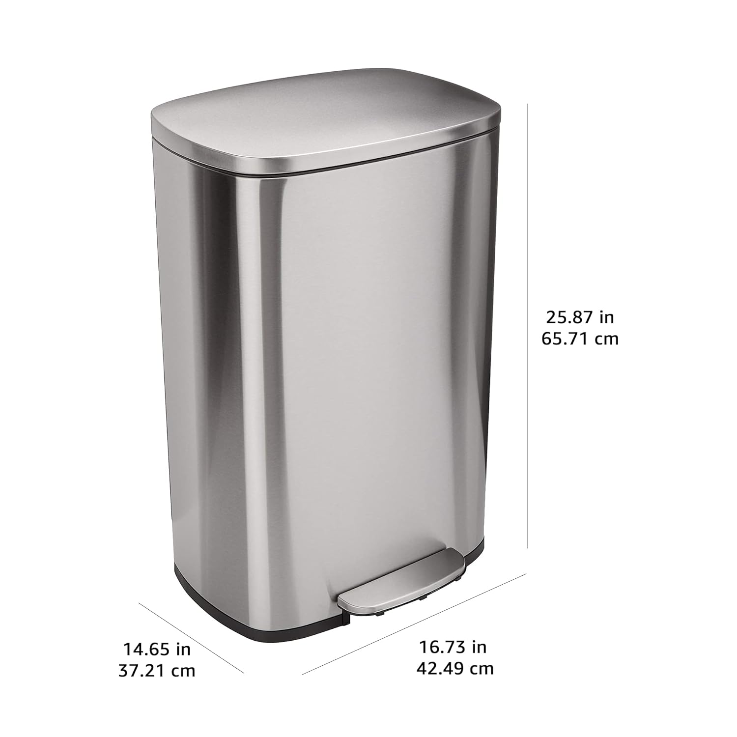 Amazon Basics Smudge Resistant Rectangular Trash Can With Soft-Close Foot Pedal, Brushed Stainless