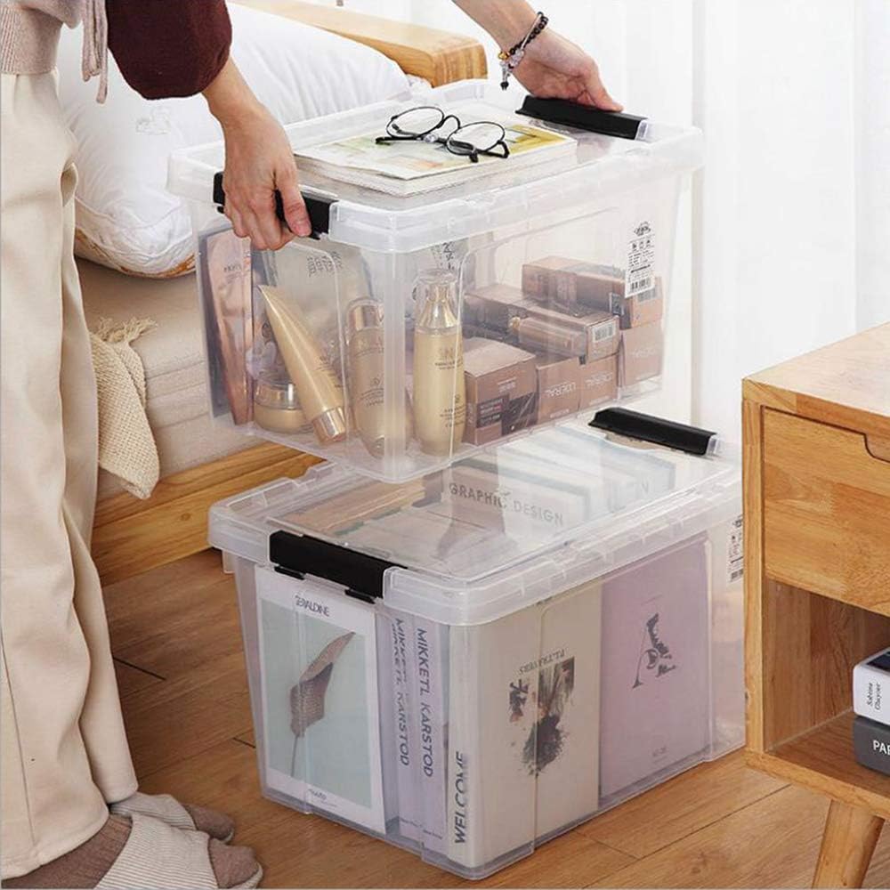 Ggbin 34 Quart Clear Lidded Storage Container Tote, Plastic Storage Box Bin with Black Latch, 4