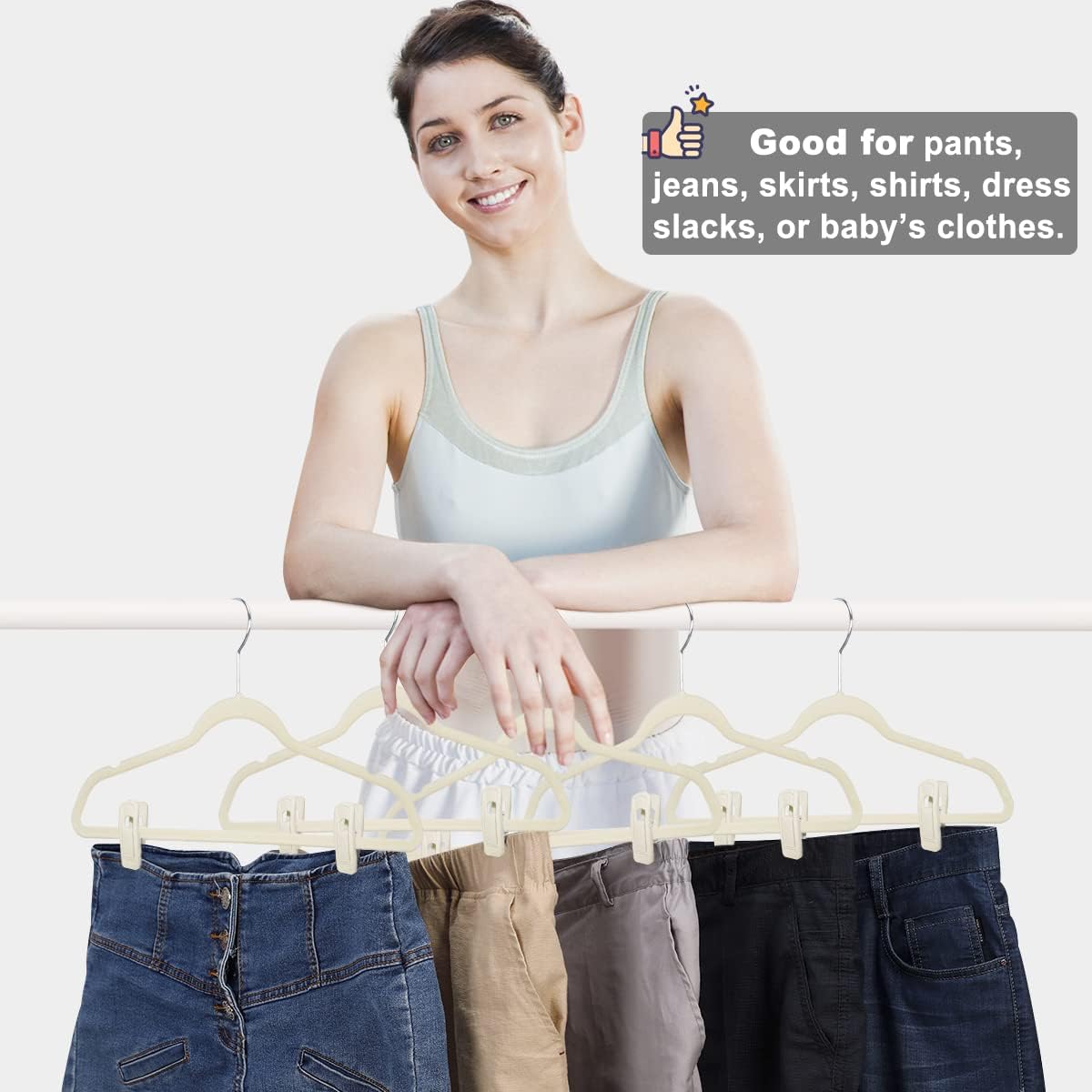 Velvet Hanger Clips for Velvet Hangers - 20 PCS Beige Non-Slip Velvet Clip for Skirt Hanger, Strong