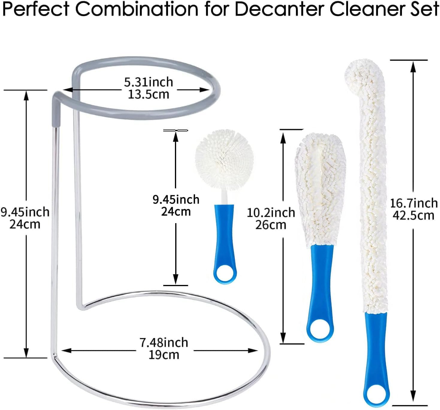 Wine Decanter Drying Stand with Cleaning Brush,Wine Decanter Drying Rack Holder with Rubber Coated