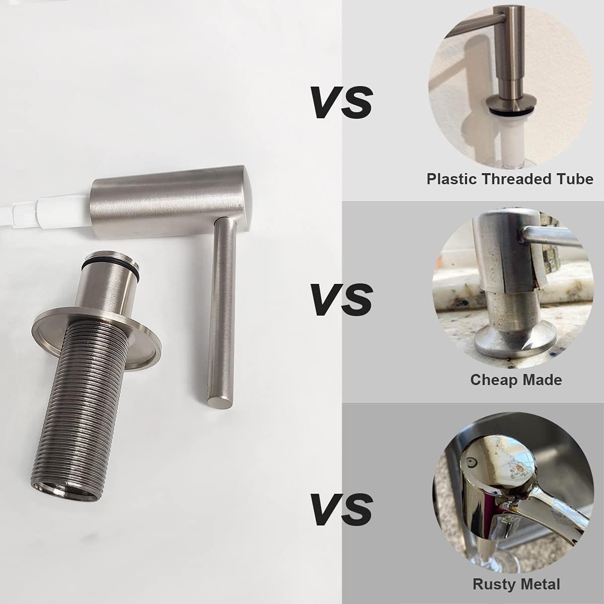 Brushed Nickel Built in Soap Dispenser for Kitchen Sink with 17 OZ PET Bottle Brass Pump Head Deck