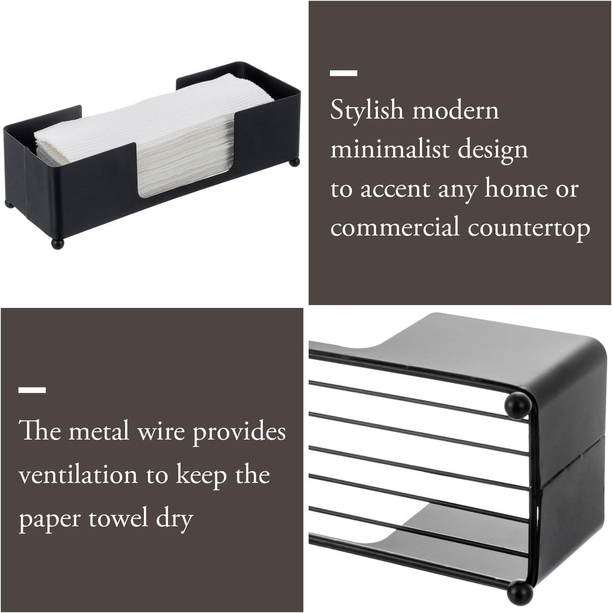 MyGift Modern Matte Black Metal Tabletop Paper Hand Towel Holder, Commercial Countertop Tissue