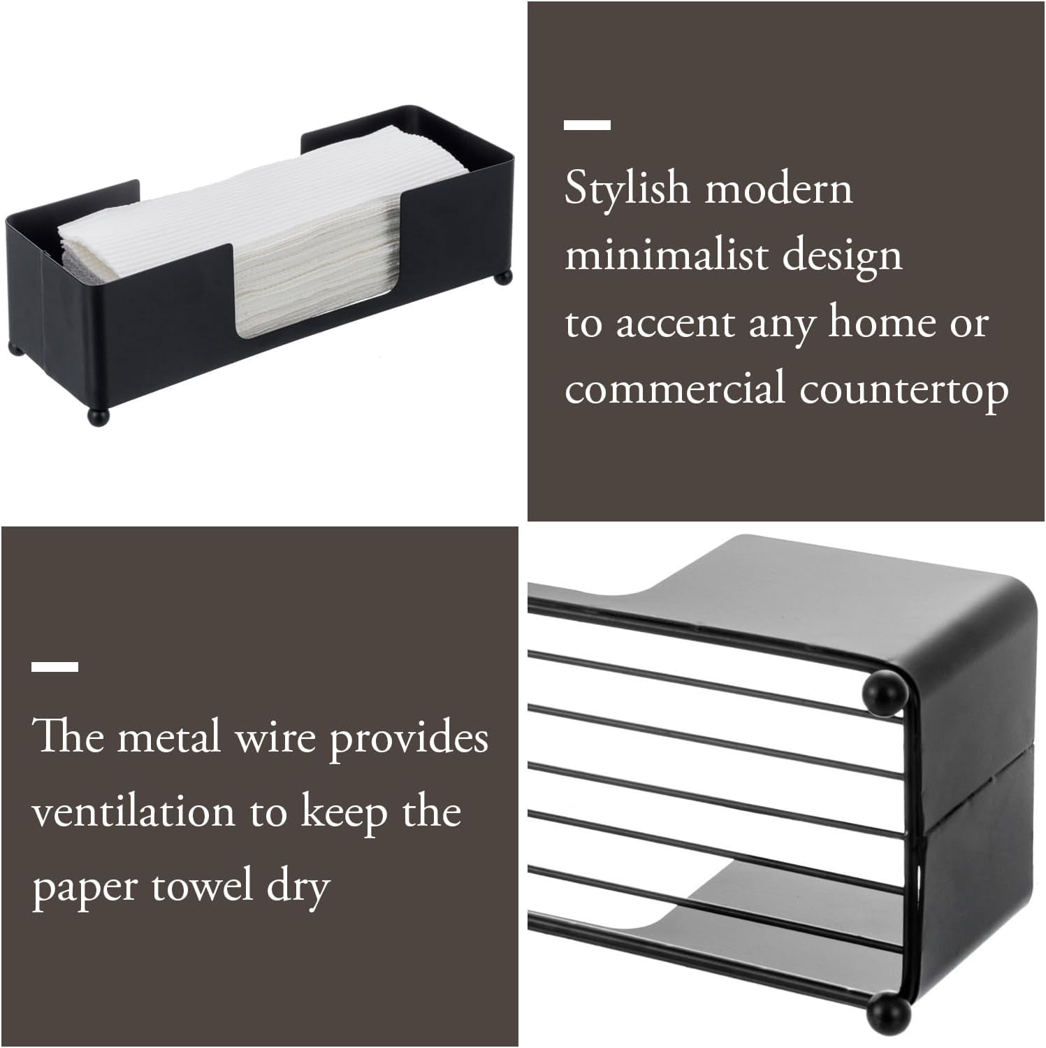 MyGift Modern Matte Black Metal Tabletop Paper Hand Towel Holder, Commercial Countertop Tissue