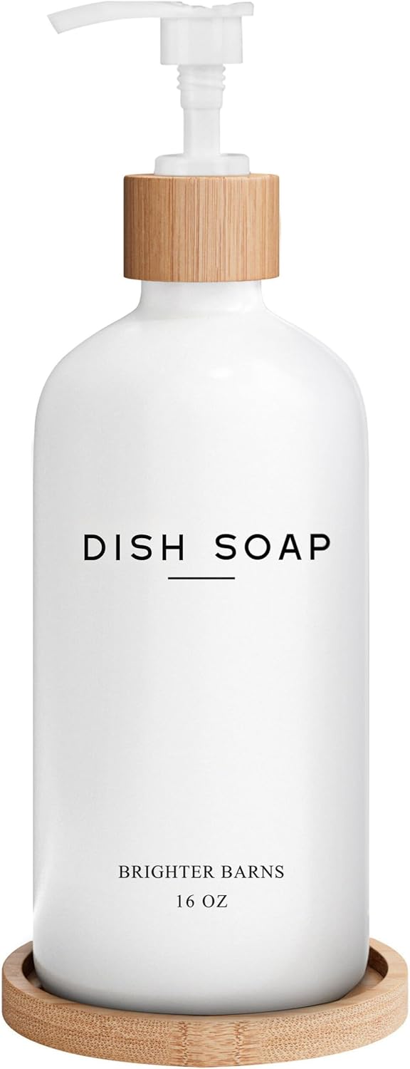 White Glass Dish Soap Dispenser for Kitchen Sink by Brighter Barns - Kitchen Soap Dispenser Set