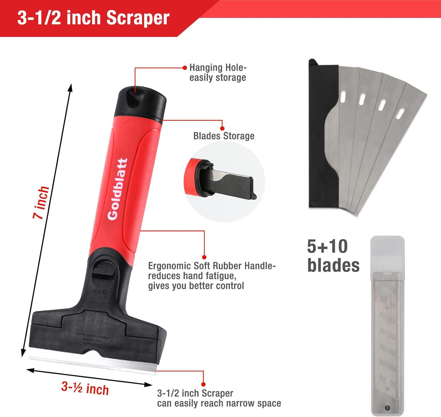Goldblatt 2 Pieces Glass Scraper Set with 20-piece Blades - 4 Inch Industrial Floor Scraper Tool