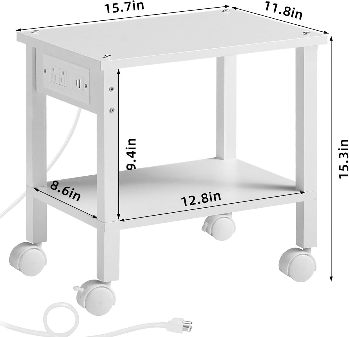 Lerliuo Under Desk Printer Stand with Charging Station, 2 Tier Wooden Small Printer Table with