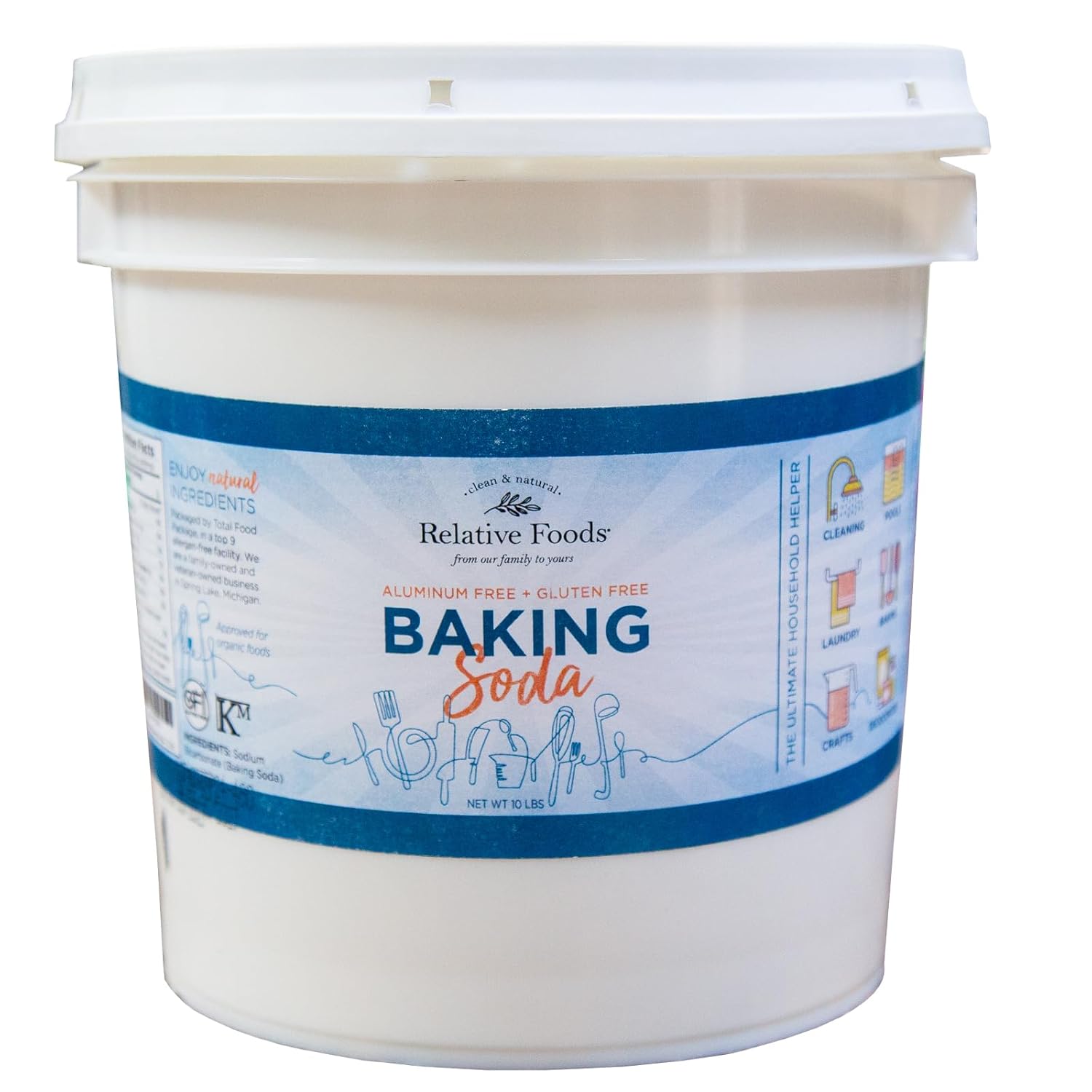 Bulk Baking Soda for Cooking, Cleaning, Deodorizing & More (10 lb Pail) - Pure Sodium Bicarbonate