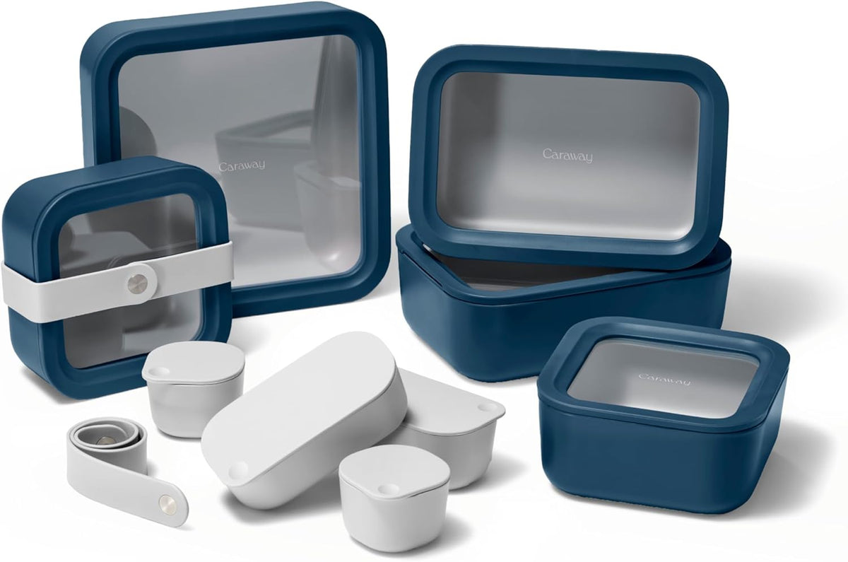 Caraway 14pc Glass Food Storage Container Set - Easy to Store, Non Toxic Lunch Box - with Glass