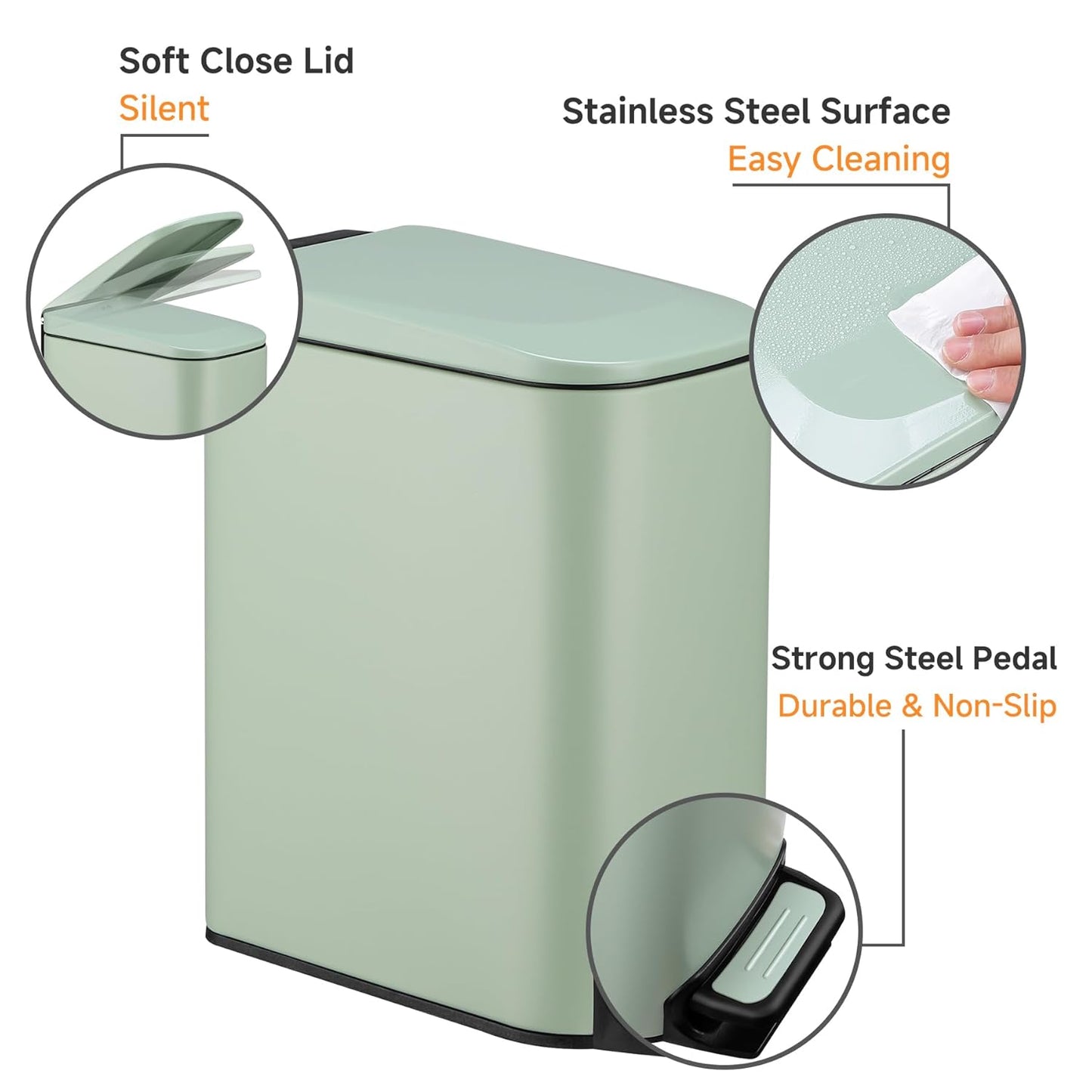 TIPGO Slim Bathroom Trash Can with Lid Soft Close, 6 Liter / 1.6 Gallon Stainless Steel Garbage Can
