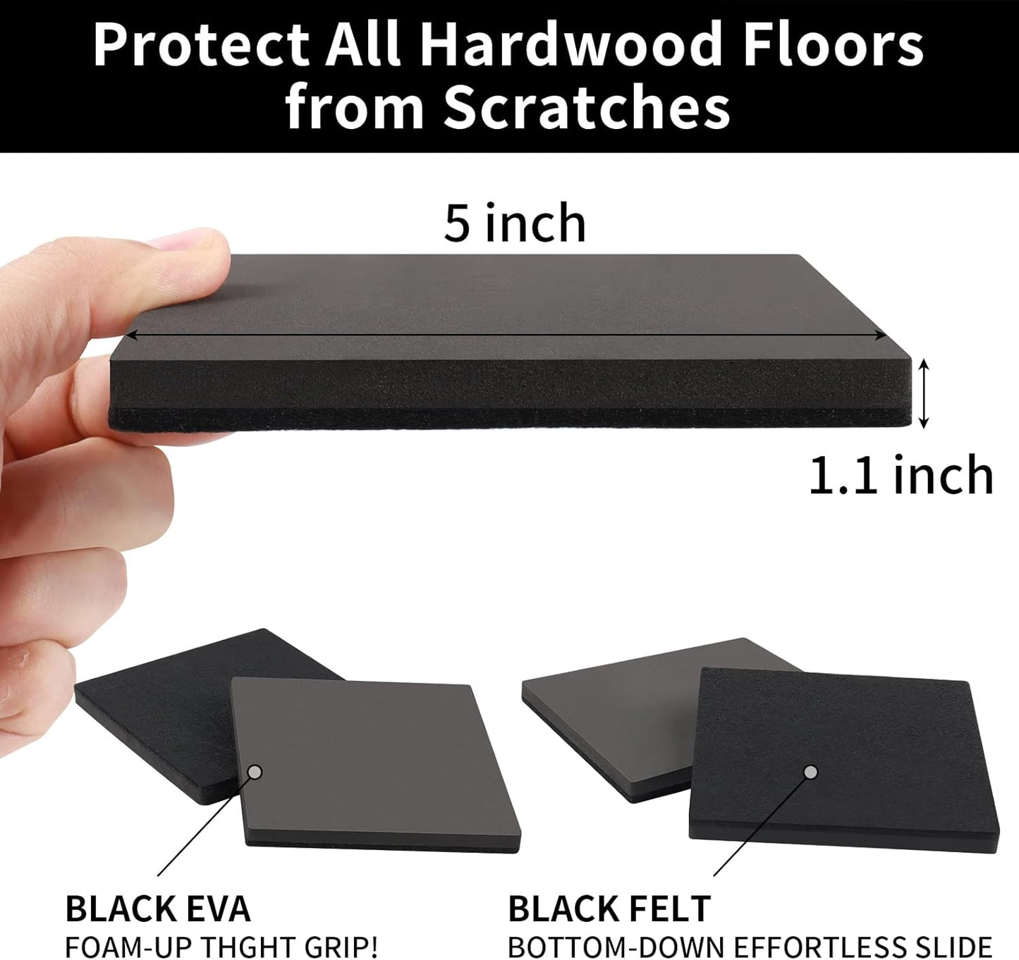 Ezprotekt 5" Square Felt Furniture Movers Sliders for Hardwood Floors, 8 Pcs Reusable Felt