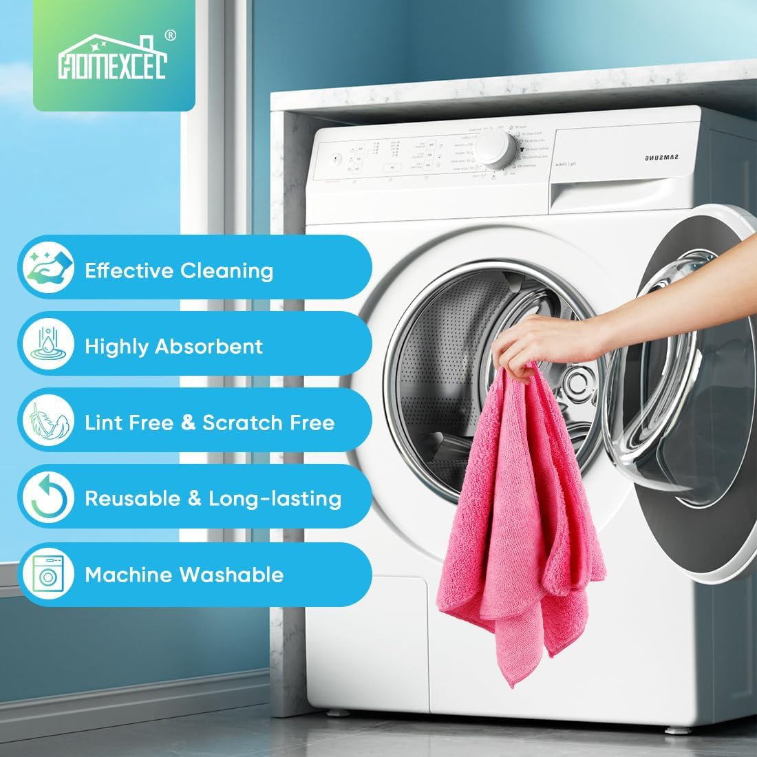 HOMEXCEL Pink Microfiber Cleaning Cloth, 12 Pack Premium Microfiber Towels for Cars, Lint Free