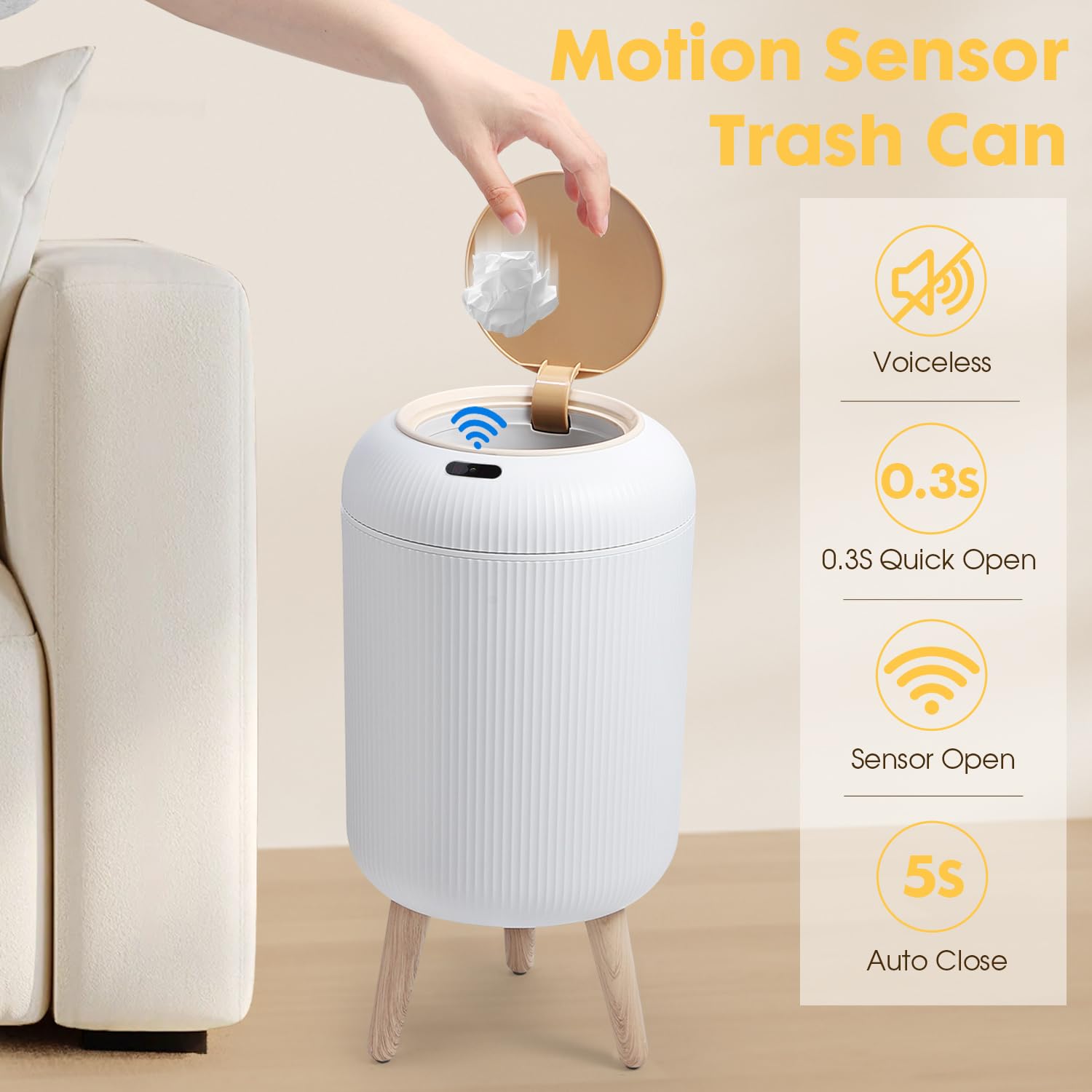 Automatic Motion Sensor Bathroom Trash Can with Lid, 3 Gallon / 11L Touchless Trash Garbage Bin