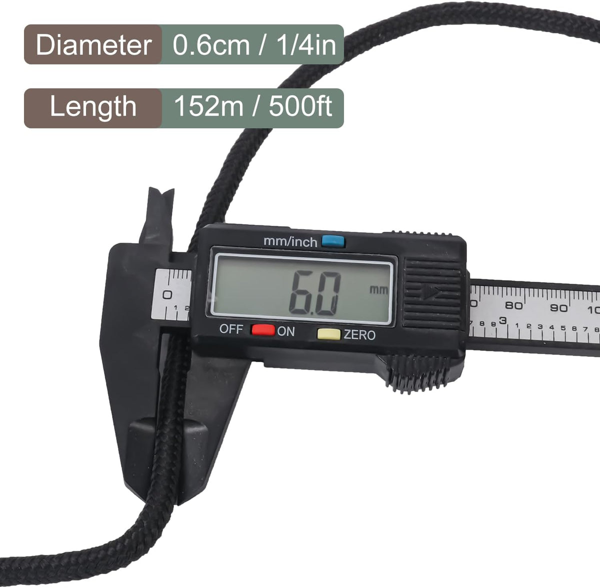 500 Feet 1/4 Inch Black Polyester Rope, 6 mm Polypropylene Utility Rope for Kayaking, Camping, Home