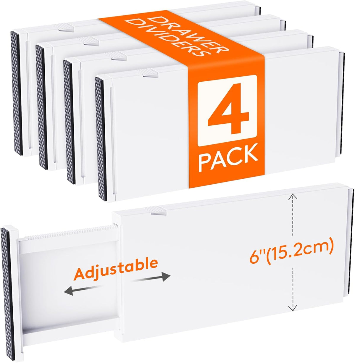 Lifewit 4 Pack Drawer Dividers Plastic 6" High, 13.5-22" Adjustable Drawer Organizers for Clothes