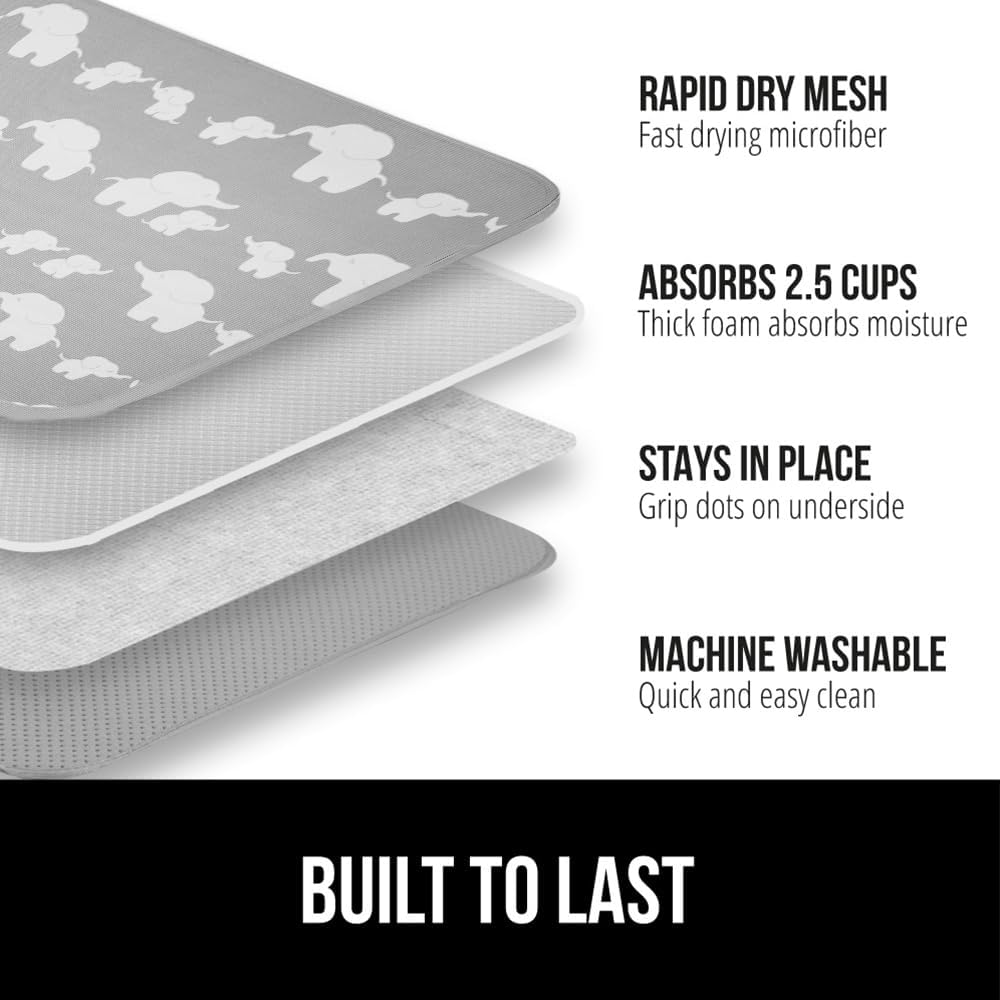 GORILLA GRIP Ultra Water Absorbent Microfiber Dish Drying Mat, 18x32, Quick Dry Thick Mesh, Slip